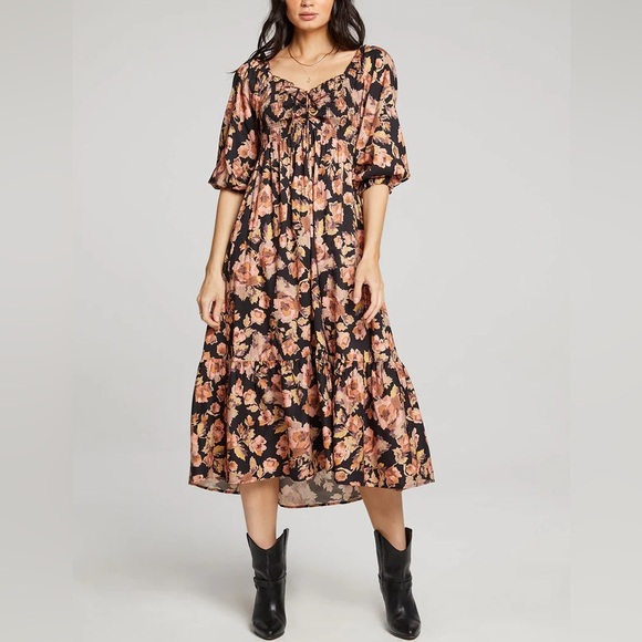 NWT Saltwater Lux Black Pink Vye Midi Floral dress Sz S - Picture 12 of 12